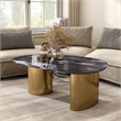 Bowery Hill Stone Top Oval Coffee Table in Stainless Steel and Multi-Color