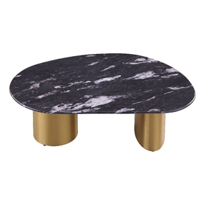 Bowery Hill Stone Top Oval Coffee Table in Stainless Steel and Multi-Color