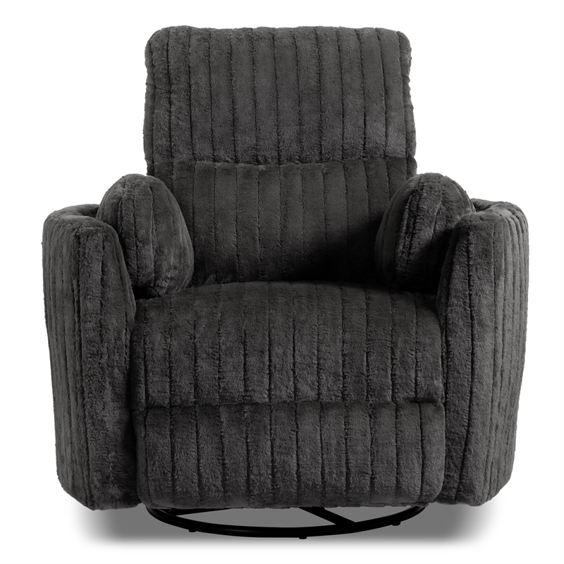 Bowery Hill Fabric Power Recliner with Glider and Swivel in Dark Gray