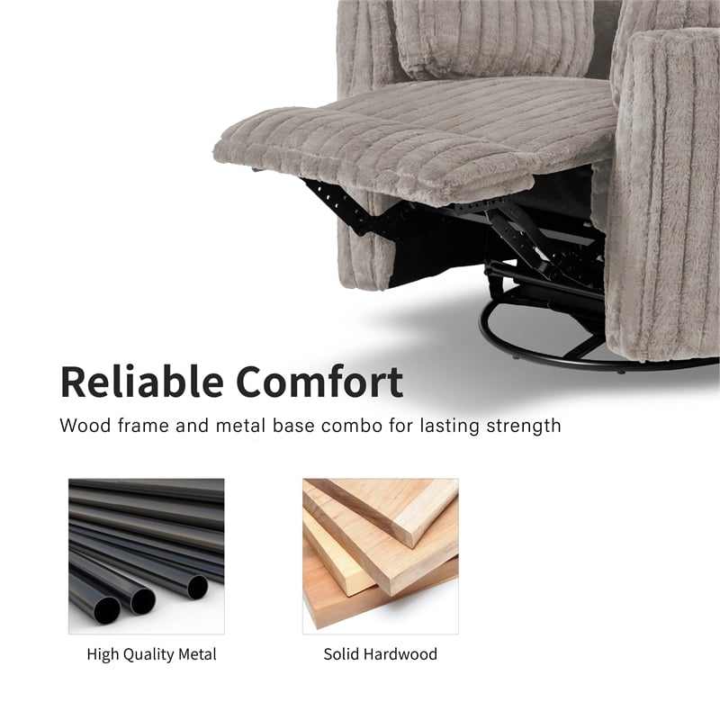 Bowery Hill Fabric Power Recliner with Glider and Swivel in Dark Gray