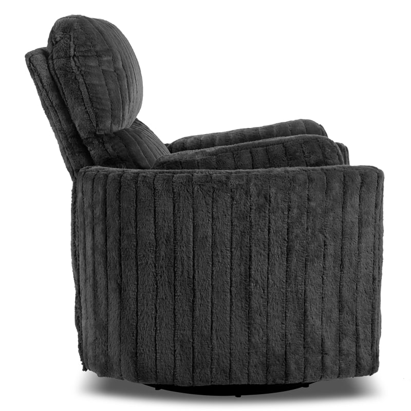 Bowery Hill Fabric Power Recliner with Glider and Swivel in Dark Gray