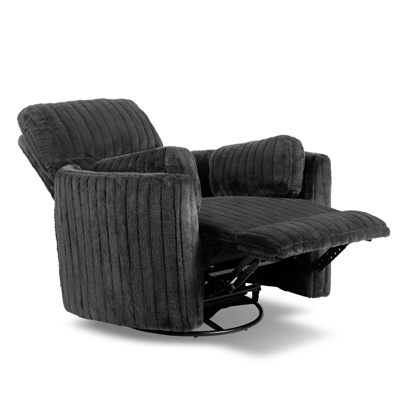 Bowery Hill Fabric Power Recliner with Glider and Swivel in Dark Gray