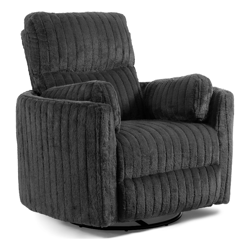 Bowery Hill Fabric Power Recliner with Glider and Swivel in Dark Gray