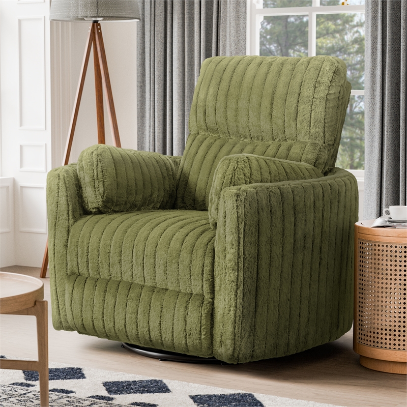 Bowery Hill Fabric Power Recliner Glider with Swivel Function in Olive Green