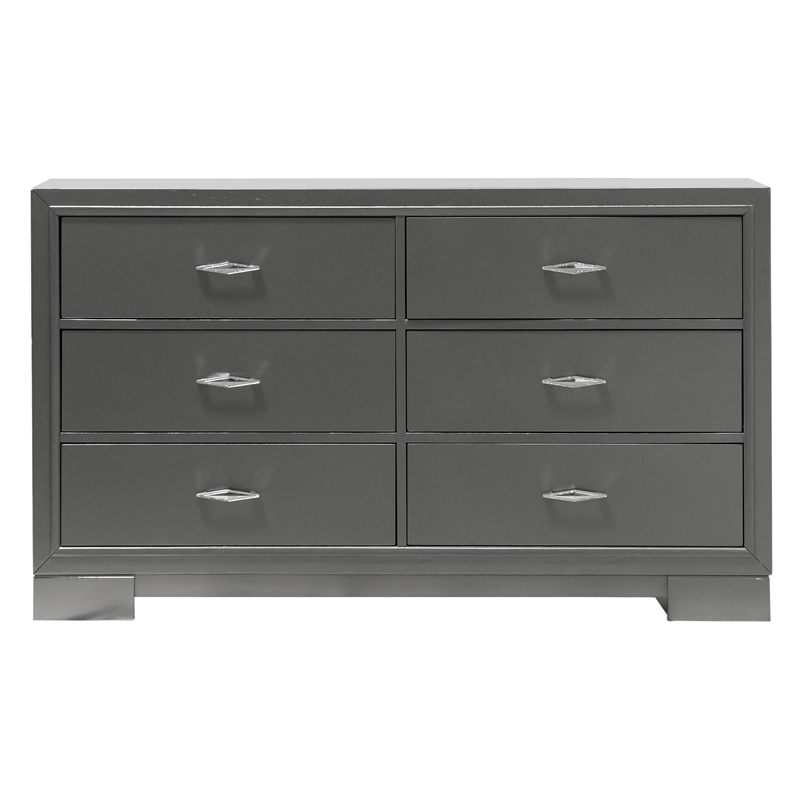 Bowery Hill 6-Drawer Wood Dresser with Acrylic Hardware in Gray
