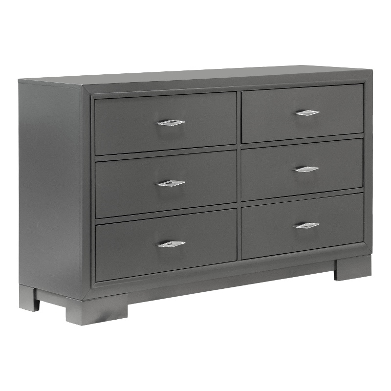 Bowery Hill 6-Drawer Wood Dresser with Acrylic Hardware in Gray