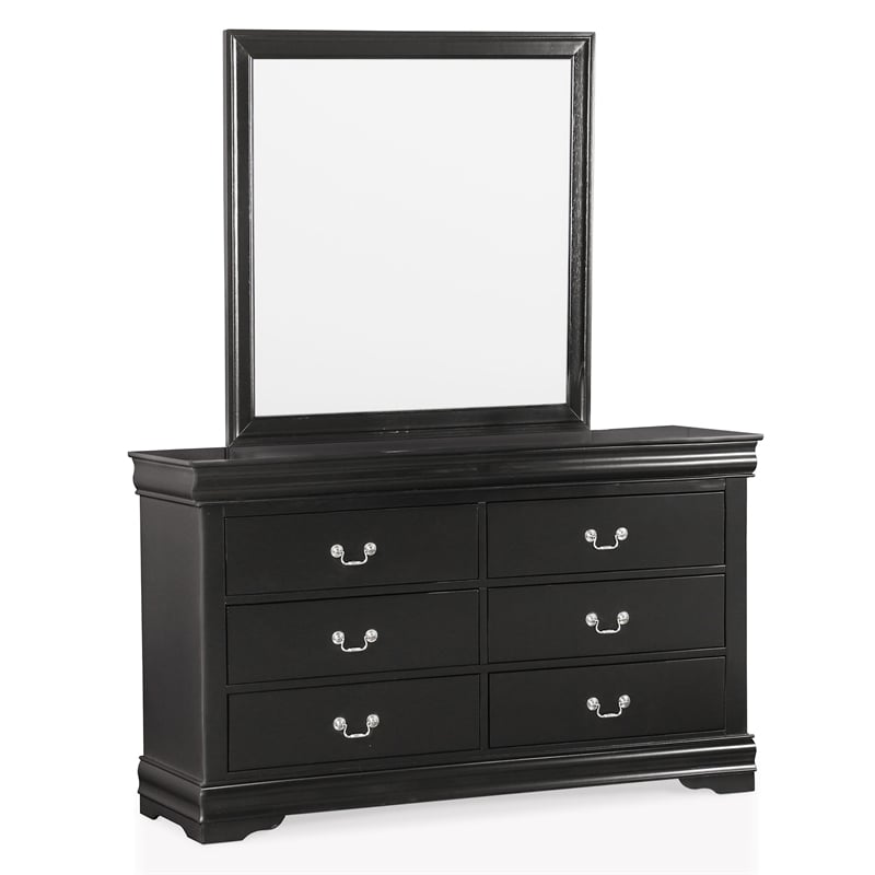 Bowery Hill 6-Drawer Transitional Wood Dresser with Mirror in Black