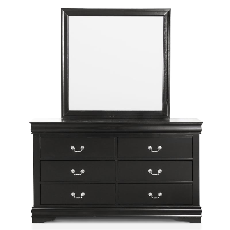 Bowery Hill 6-Drawer Transitional Wood Dresser with Mirror in Black