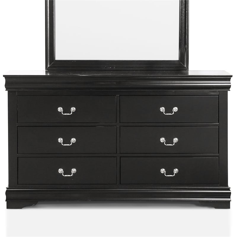 Bowery Hill 6-Drawer Transitional Wood Dresser with Mirror in Black