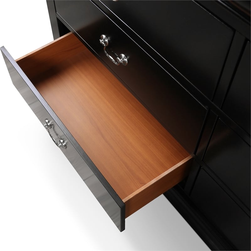 Bowery Hill 6-Drawer Transitional Wood Dresser with Mirror in Black