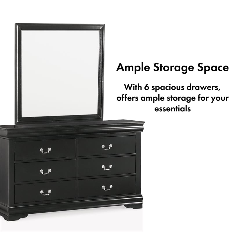 Bowery Hill 6-Drawer Transitional Wood Dresser with Mirror in Black