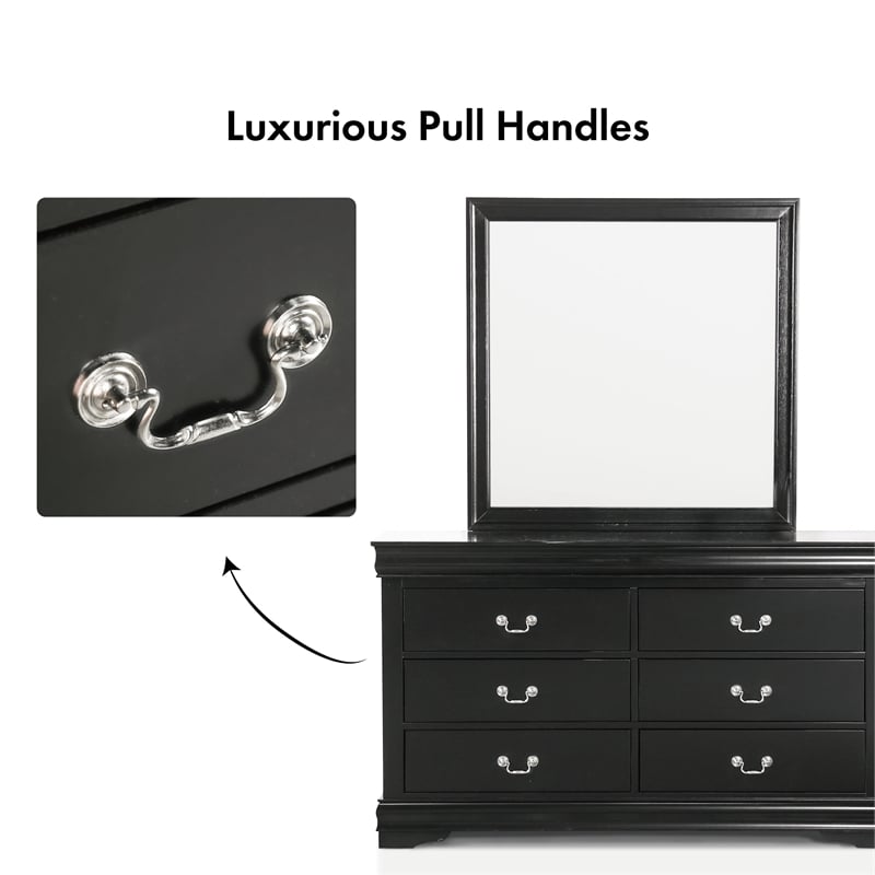 Bowery Hill 6-Drawer Transitional Wood Dresser with Mirror in Black