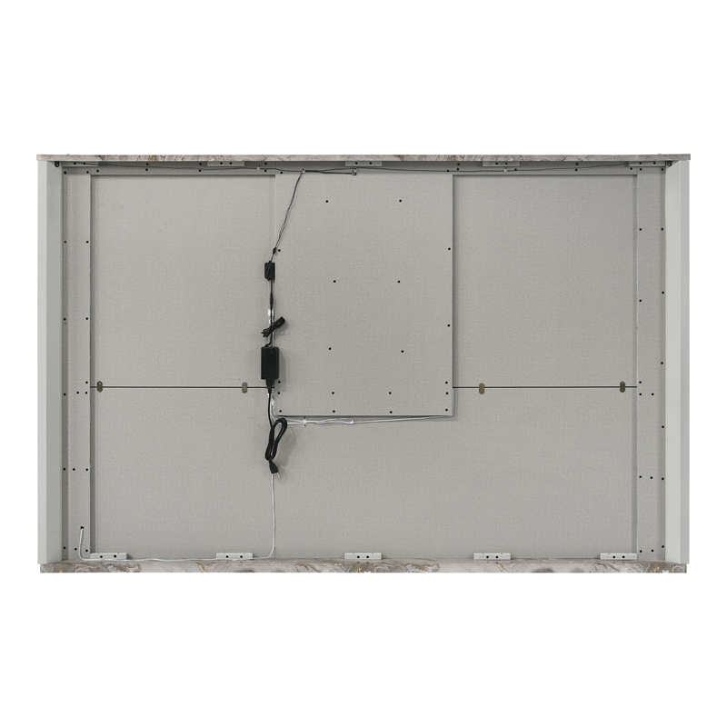 Bowery Hill Queen Platform Bed with LED Panel in Light Gray Rubberwood