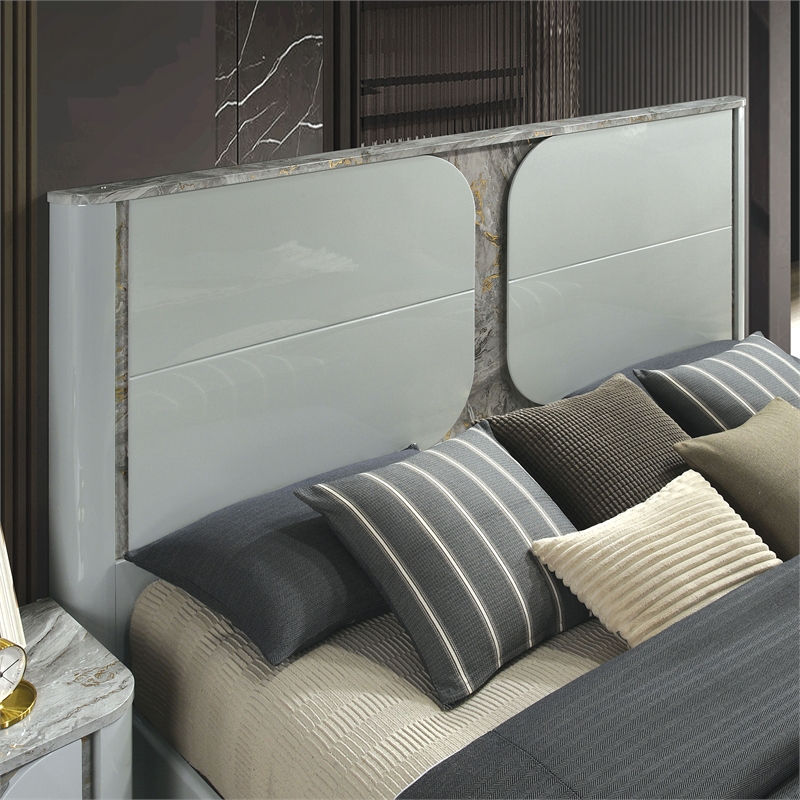 Bowery Hill Queen Platform Bed with LED Panel in Light Gray Rubberwood