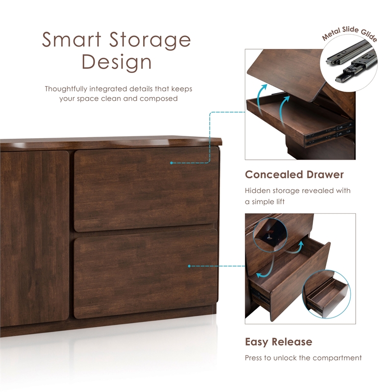 Bowery Hill Solid Wood Mid-Century Modern Storage Server in Rich Walnut