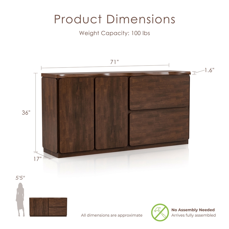 Bowery Hill Solid Wood Mid-Century Modern Storage Server in Rich Walnut