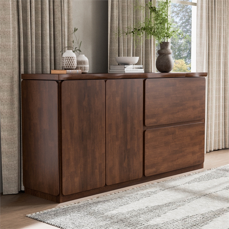 Bowery Hill Solid Wood Mid-Century Modern Storage Server in Rich Walnut