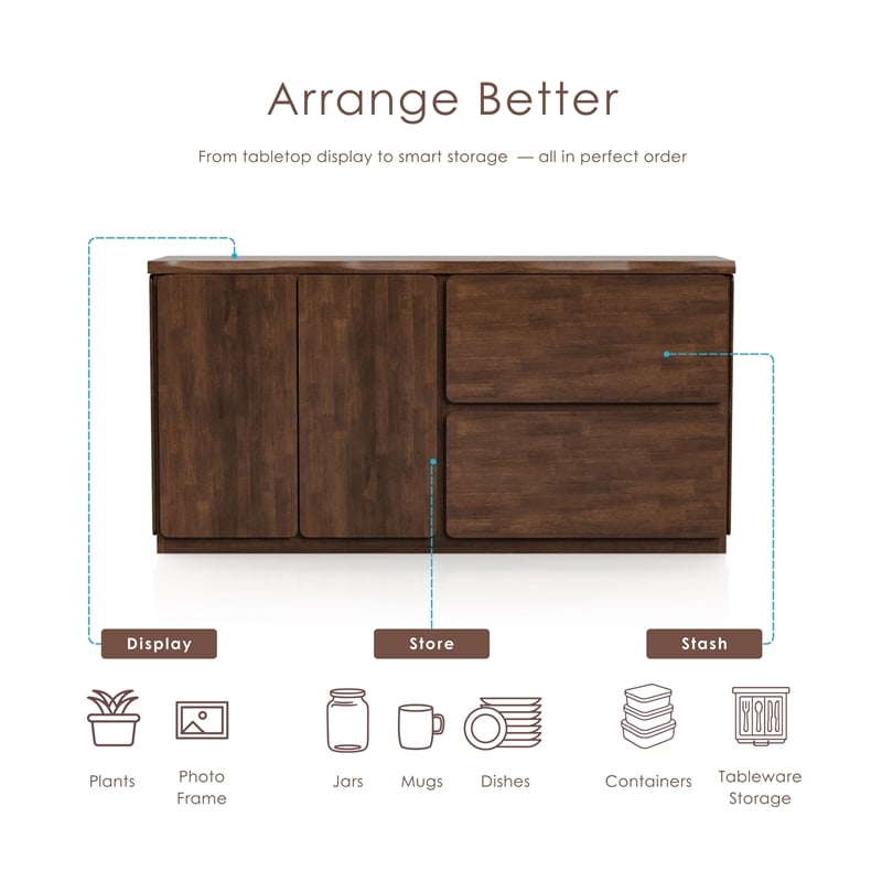 Bowery Hill Solid Wood Mid-Century Modern Storage Server in Rich Walnut