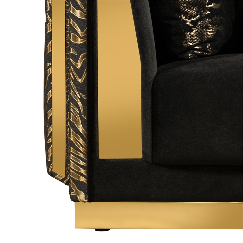Bowery Hill Zebra Print 2-Piece Sofa Set in Black Velvet and Gold