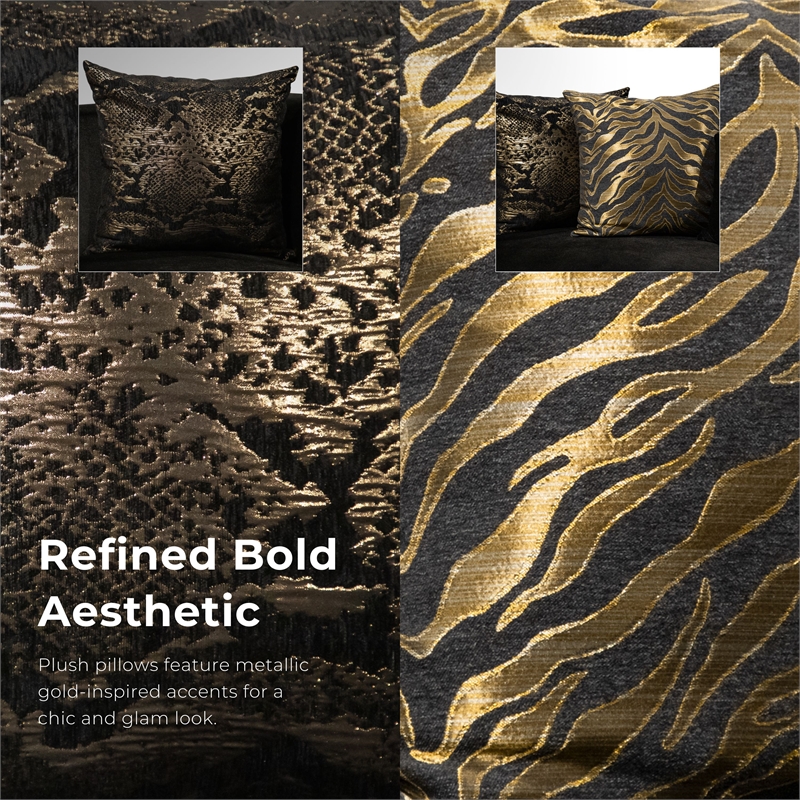 Bowery Hill Zebra Print 2-Piece Sofa Set in Black Velvet and Gold