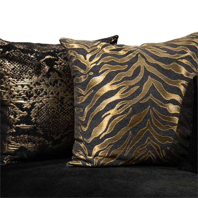 Bowery Hill Zebra Print 2-Piece Sofa Set in Black Velvet and Gold