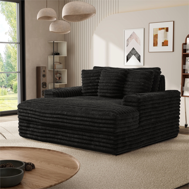Bowery Hill 2 Arm Chaise with USB Ports in Black Chenille