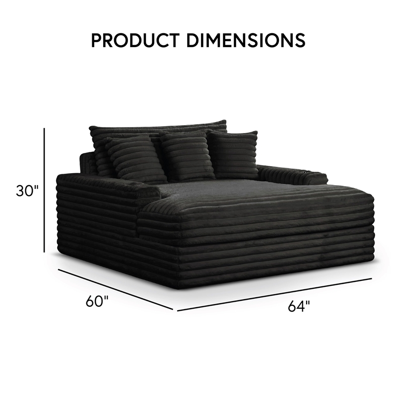 Bowery Hill 2 Arm Chaise with USB Ports in Black Chenille
