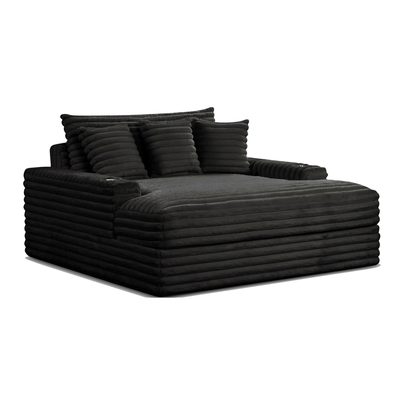 Bowery Hill 2 Arm Chaise with USB Ports in Black Chenille