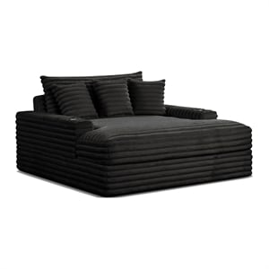 Bowery Hill 2 Arm Chaise with USB Ports in Black Chenille