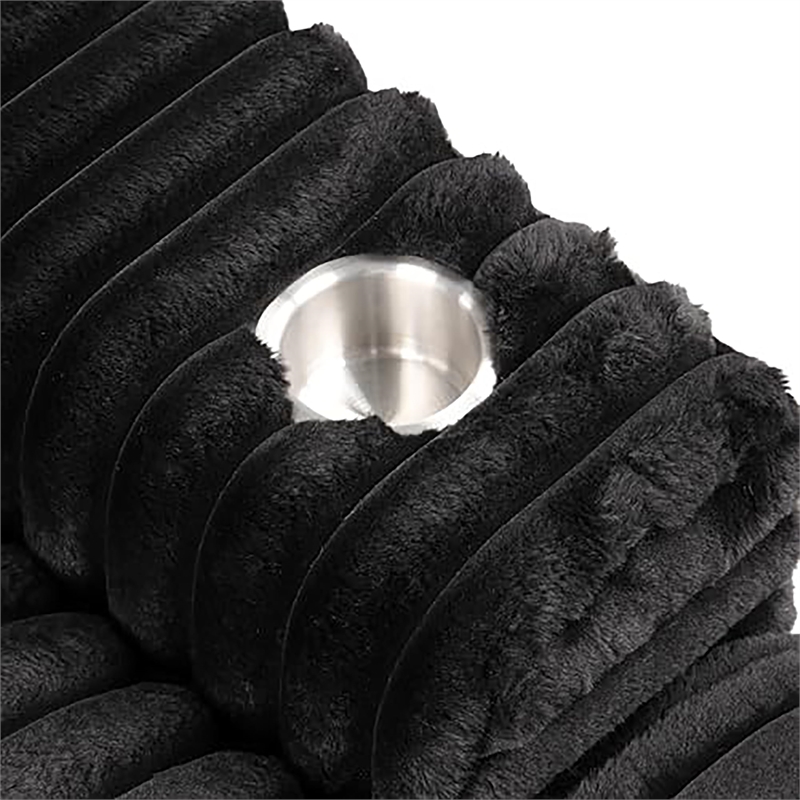 Bowery Hill 2 Arm Chaise with USB Ports in Black Chenille