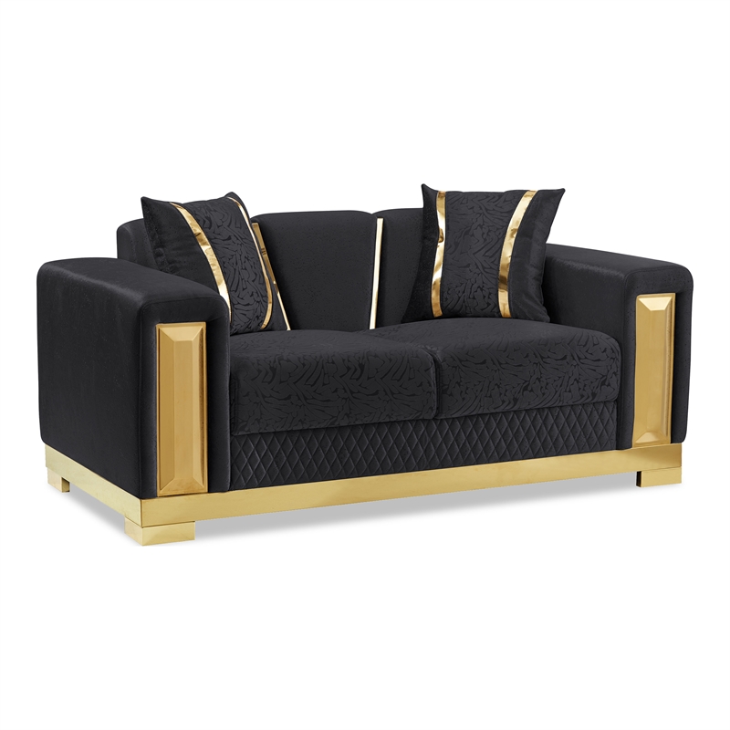 Bowery Hill 2-Piece Sofa Set with Curved Track Arms in Black Damask