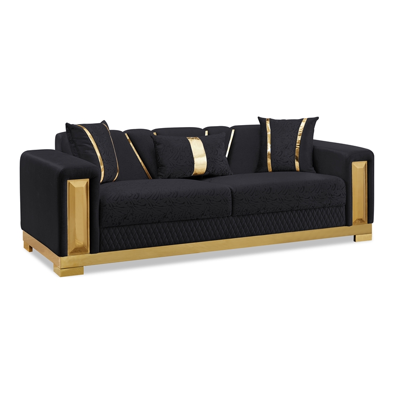 Bowery Hill 2-Piece Sofa Set with Curved Track Arms in Black Damask