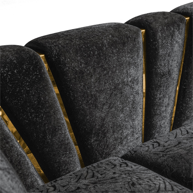 Bowery Hill 2-Piece Sofa Set with Curved Track Arms in Black Damask