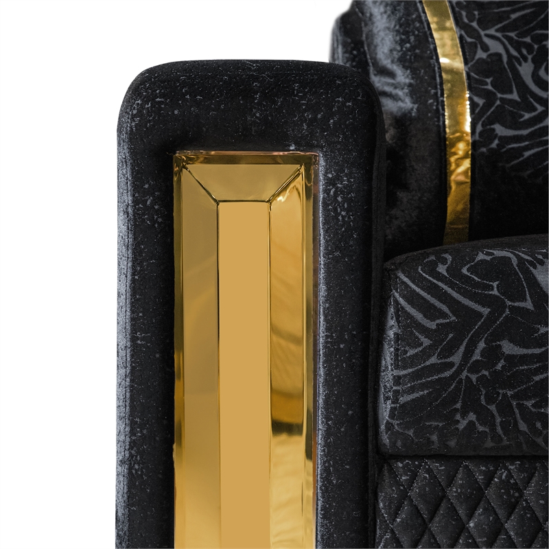 Bowery Hill 2-Piece Sofa Set with Curved Track Arms in Black Damask