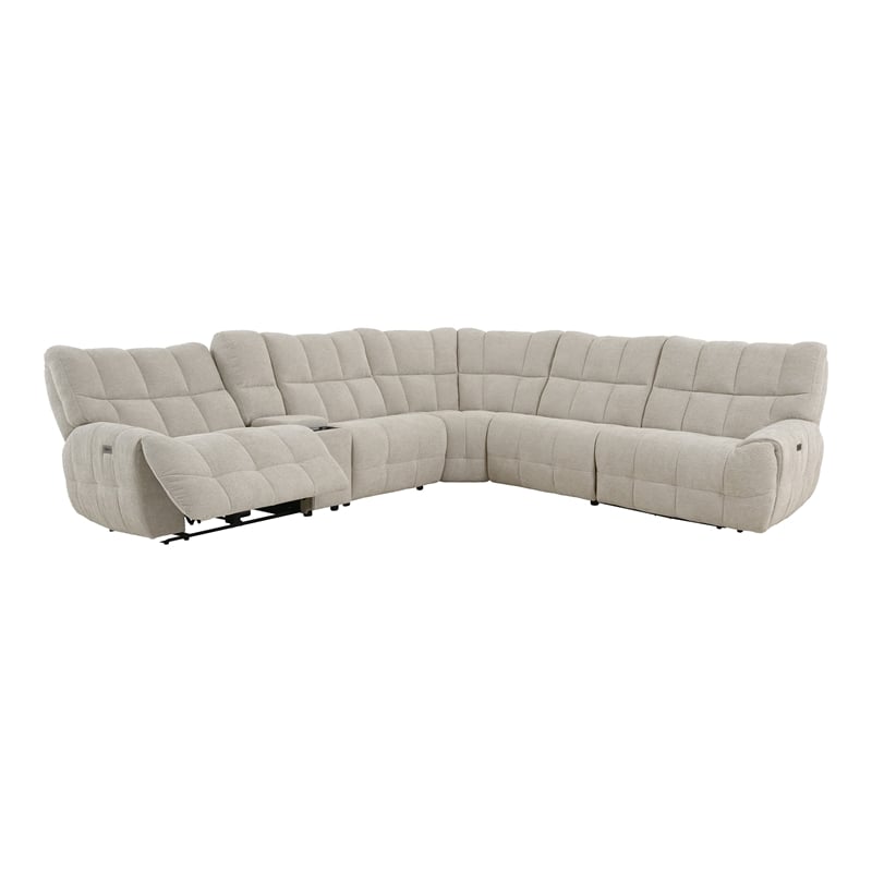 Bowery Hill Chenille L-Shaped Power Sectional with USB Ports in Beige