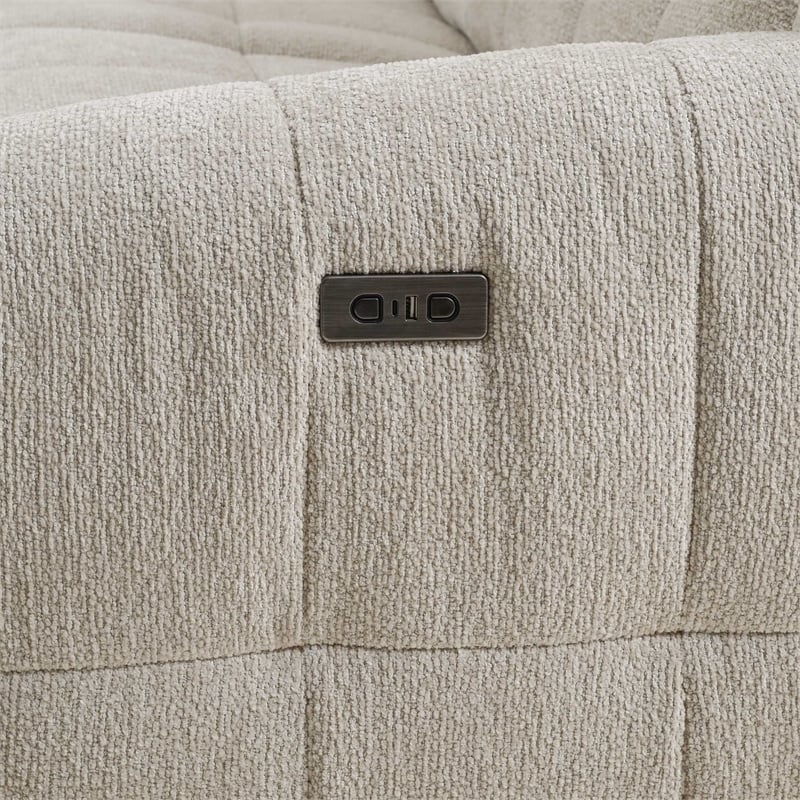 Bowery Hill Chenille L-Shaped Power Sectional with USB Ports in Beige