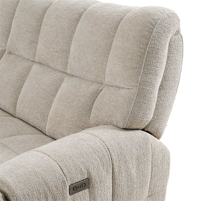 Bowery Hill Chenille L-Shaped Power Sectional with USB Ports in Beige