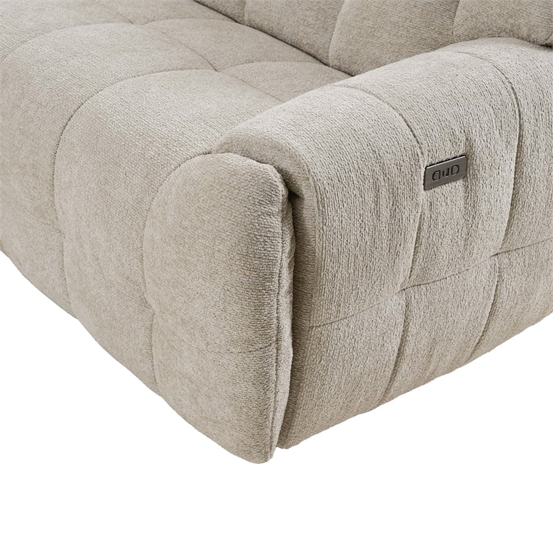 Bowery Hill Chenille L-Shaped Power Sectional with USB Ports in Beige