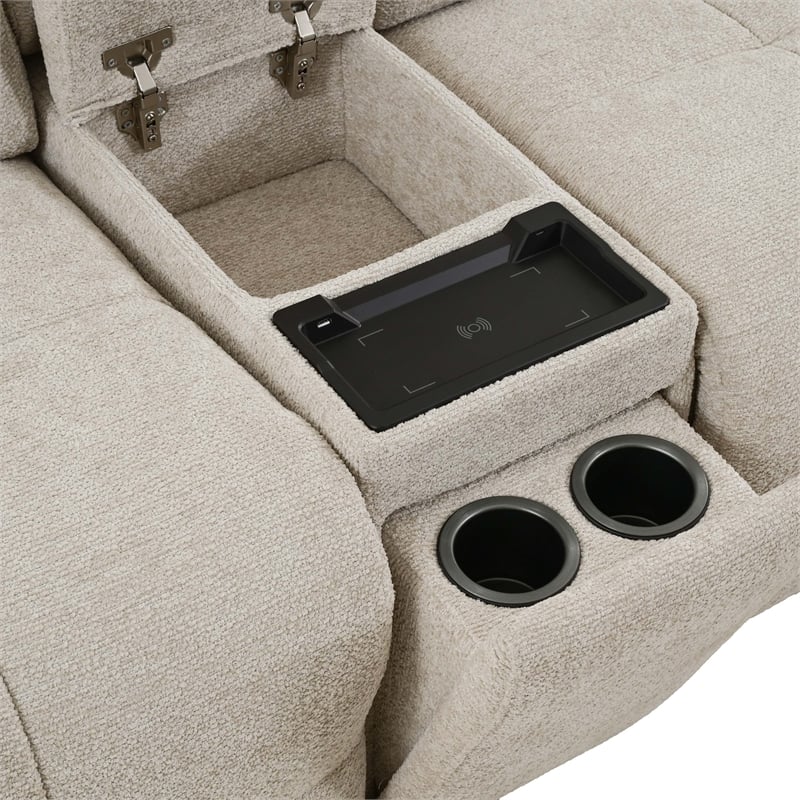 Bowery Hill Chenille L-Shaped Power Sectional with USB Ports in Beige