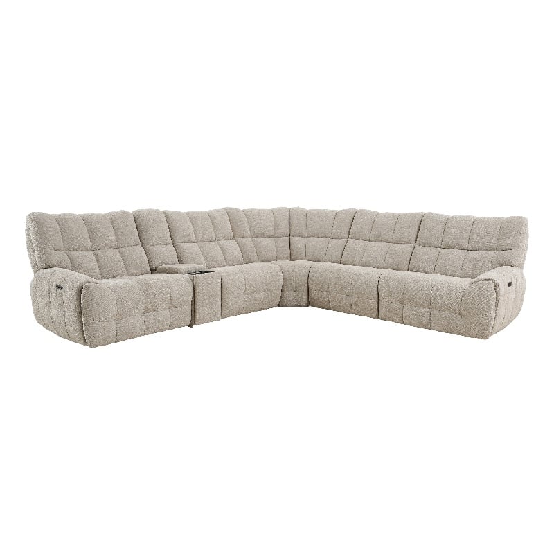 Bowery Hill Chenille L-Shaped Power Sectional with USB Ports in Beige