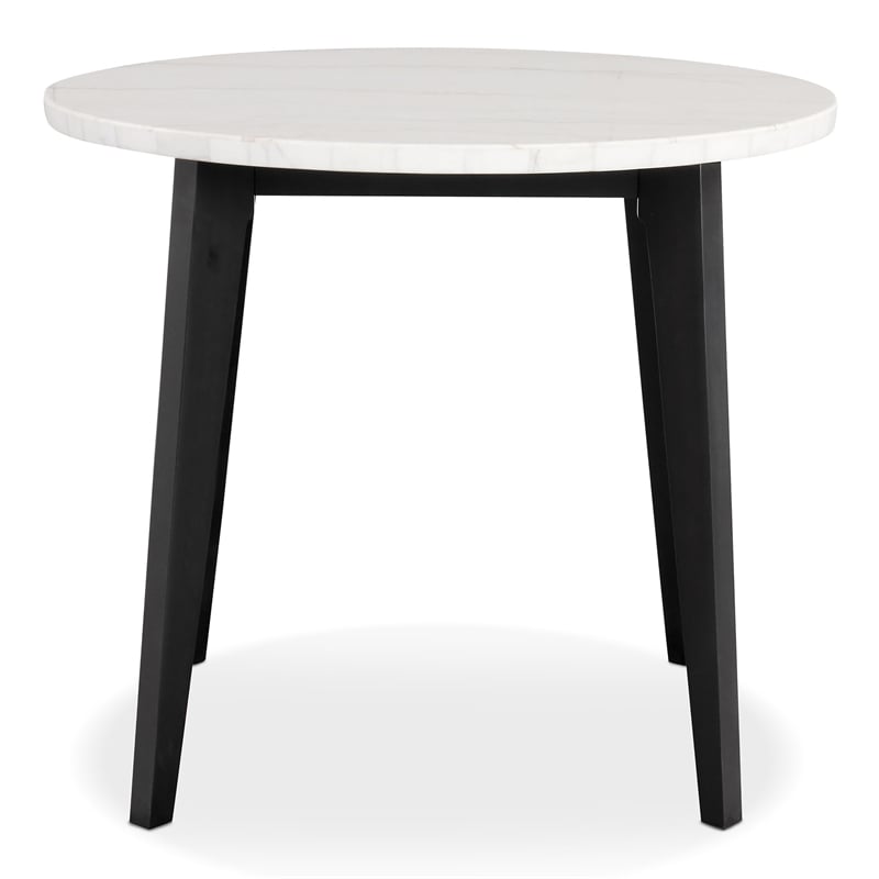 Bowery Hill Round Counter Dining Table with Marble Top in Black and White