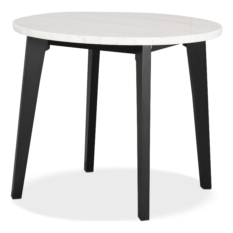 Bowery Hill Round Counter Dining Table with Marble Top in Black and White