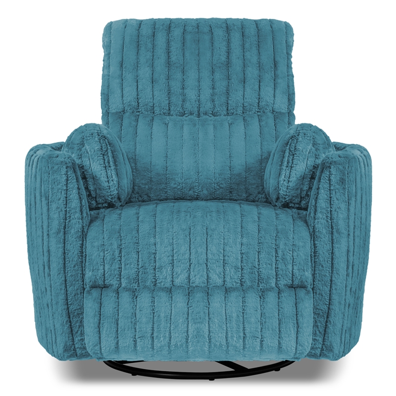 Bowery Hill Fabric Power Recliner Glider with Swivel in Dark Teal Green