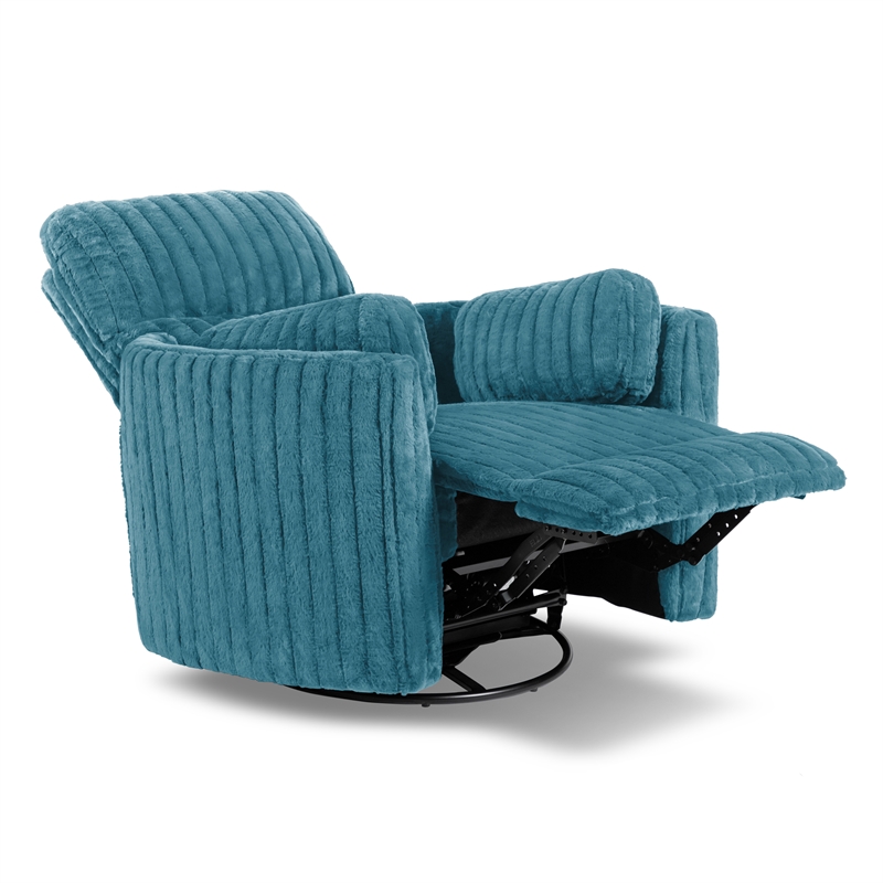 Bowery Hill Fabric Power Recliner Glider with Swivel in Dark Teal Green