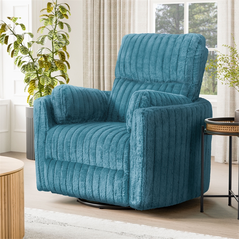 Bowery Hill Fabric Power Recliner Glider with Swivel in Dark Teal Green