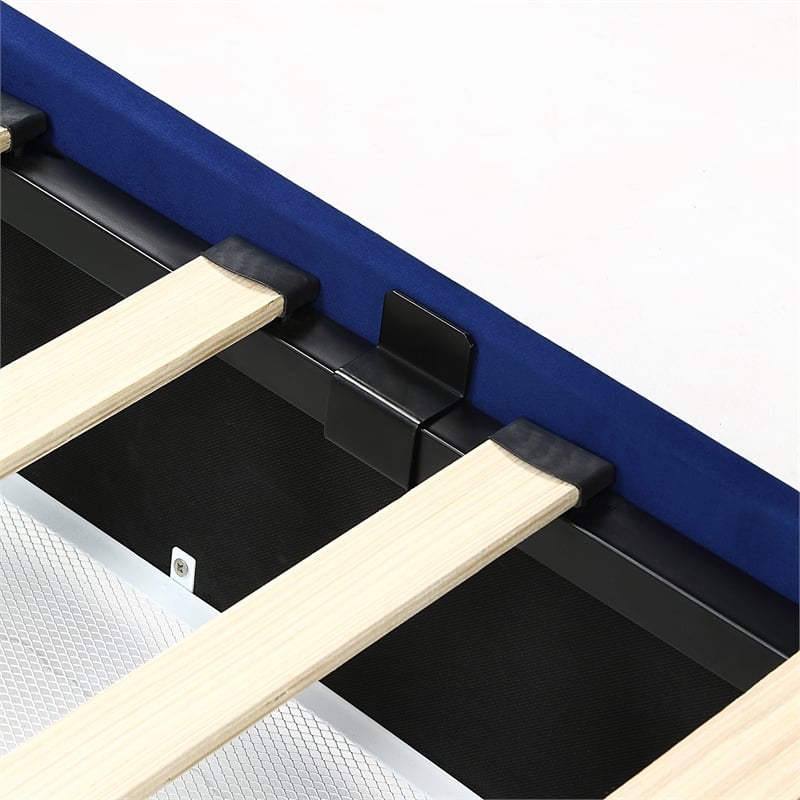 Bowery Hill Full Storage Bed Upholstered in Navy Fabric with 4 Drawers