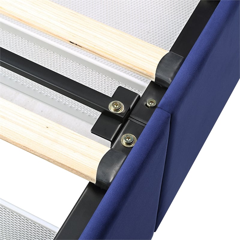 Bowery Hill Full Storage Bed Upholstered in Navy Fabric with 4 Drawers