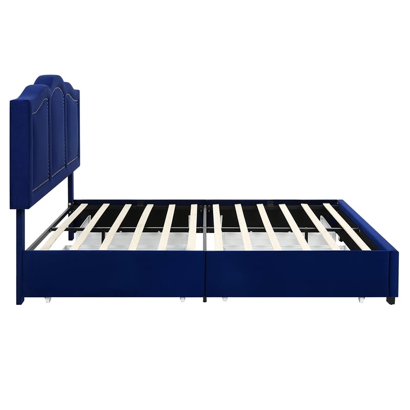 Bowery Hill Full Storage Bed Upholstered in Navy Fabric with 4 Drawers