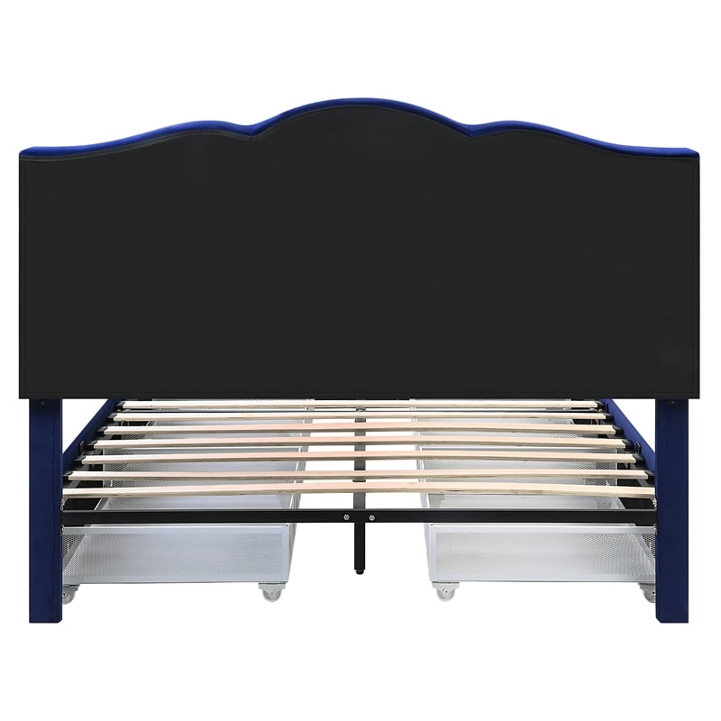 Bowery Hill Full Storage Bed Upholstered in Navy Fabric with 4 Drawers