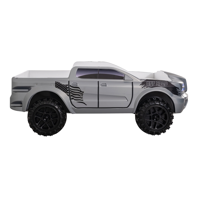 Bowery Hill Off-Road Truck Twin Bed with LED Headlights in Gray Wood